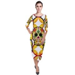 Sugar Skulls Quarter Sleeve Midi Velour Bodycon Dress