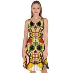 Sugar Skulls Knee Length Skater Dress With Pockets