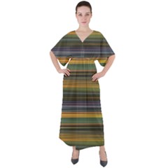 Multicolored Linear Abstract Print V-neck Boho Style Maxi Dress by dflcprintsclothing