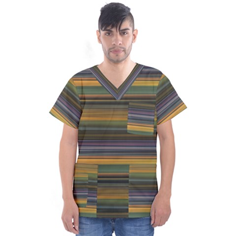 Multicolored Linear Abstract Print Men s V-neck Scrub Top by dflcprintsclothing