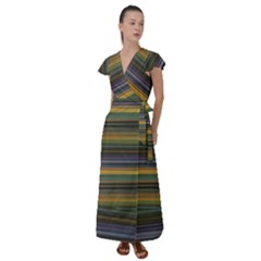 Multicolored Linear Abstract Print Flutter Sleeve Maxi Dress by dflcprintsclothing