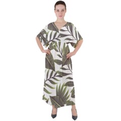 Green Leaves V-neck Boho Style Maxi Dress by goljakoff