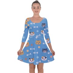 Cute Cat Pattern Quarter Sleeve Skater Dress by ExtraGoodSauce