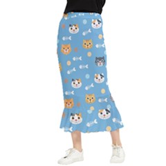 Cute Cat Pattern Maxi Fishtail Chiffon Skirt