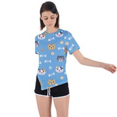 Cute Cat Pattern Asymmetrical Short Sleeve Sports Tee by ExtraGoodSauce