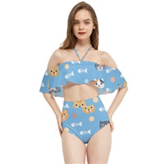 Cute Cat Pattern Halter Flowy Bikini Set  by ExtraGoodSauce