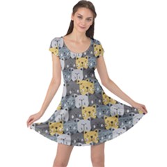 Cute Cat Pattern Cap Sleeve Dress