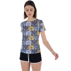 Cute Cat Pattern Back Circle Cutout Sports Tee