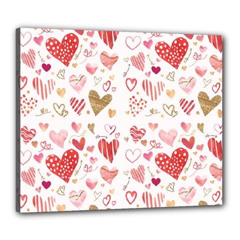 Beautiful Hearts Pattern Cute Cakes Valentine Canvas 24  X 20  (stretched) by designsbymallika