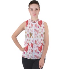 Beautiful Hearts Pattern Cute Cakes Valentine Mock Neck Chiffon Sleeveless Top by designsbymallika