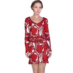 Red Ethnic Flowers Long Sleeve Nightdress by Eskimos