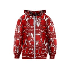 Red Ethnic Flowers Kids  Zipper Hoodie by Eskimos