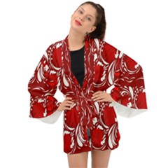 Red Ethnic Flowers Long Sleeve Kimono by Eskimos