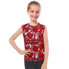 Red Ethnic Flowers Kids  Mesh Tank Top by Eskimos