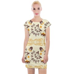 Decorative flowers Cap Sleeve Bodycon Dress