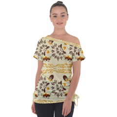 Decorative flowers Off Shoulder Tie-Up Tee