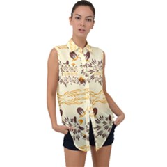 Decorative flowers Sleeveless Chiffon Button Shirt