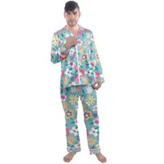 Floral Pattern Men s Long Sleeve Satin Pajamas Set by ExtraGoodSauce