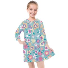 Floral Pattern Kids  Quarter Sleeve Shirt Dress by ExtraGoodSauce