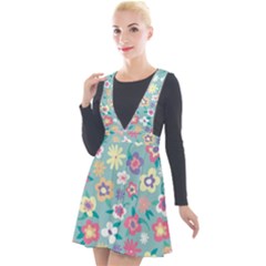 Floral Pattern Plunge Pinafore Velour Dress by ExtraGoodSauce