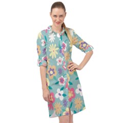 Floral Pattern Long Sleeve Mini Shirt Dress by ExtraGoodSauce
