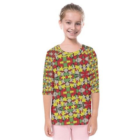 Leaves Pattern Kids  Quarter Sleeve Raglan Tee by ExtraGoodSauce