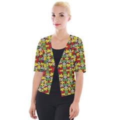 Leaves Pattern Cropped Button Cardigan