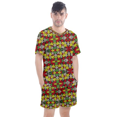 Leaves Pattern Men s Mesh Tee And Shorts Set by ExtraGoodSauce