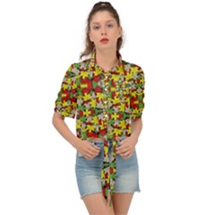 Leaves Pattern Tie Front Shirt  by ExtraGoodSauce