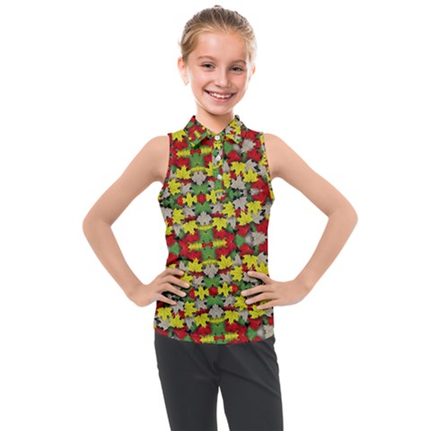 Leaves Pattern Kids  Sleeveless Polo Tee by ExtraGoodSauce