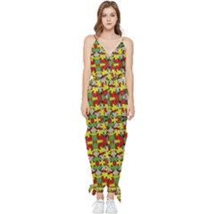 Leaves Pattern Sleeveless Tie Ankle Jumpsuit by ExtraGoodSauce
