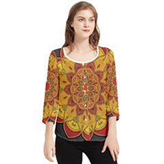 Mandela Flower Orange And Red Chiffon Quarter Sleeve Blouse