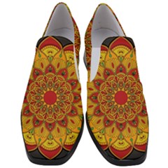 Mandela Flower Orange And Red Women Slip On Heel Loafers by ExtraGoodSauce