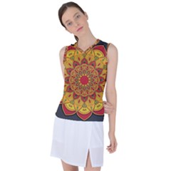 Mandela Flower Orange And Red Women s Sleeveless Sports Top by ExtraGoodSauce