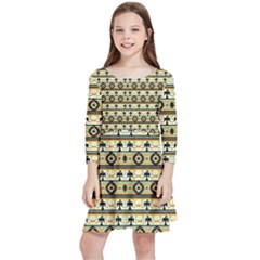 Native American Pattern Kids  Quarter Sleeve Skater Dress by ExtraGoodSauce