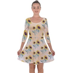 Sunflowers Pattern Quarter Sleeve Skater Dress by ExtraGoodSauce