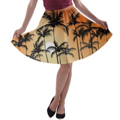 Sunset Palm Trees Beach Summer A-line Skater Skirt