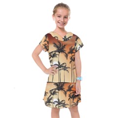 Sunset Palm Trees Beach Summer Kids  Drop Waist Dress by ExtraGoodSauce