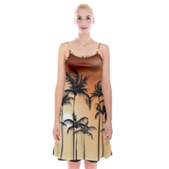 Sunset Palm Trees Beach Summer Spaghetti Strap Velvet Dress