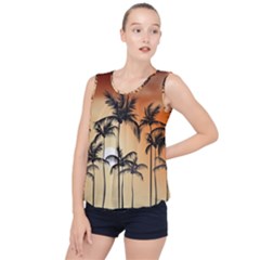 Sunset Palm Trees Beach Summer Bubble Hem Chiffon Tank Top