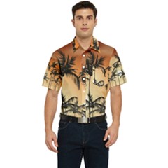 Sunset Palm Trees Beach Summer Men s Short Sleeve Pocket Shirt 