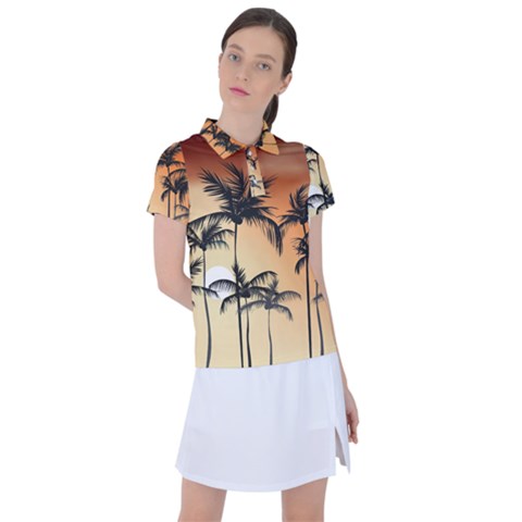 Sunset Palm Trees Beach Summer Women s Polo Tee by ExtraGoodSauce