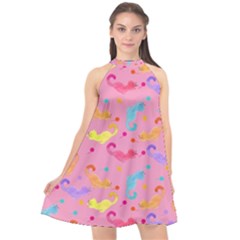 Watercolor Cats Pattern Halter Neckline Chiffon Dress  by ExtraGoodSauce