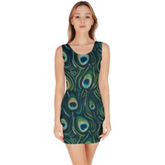 Watercolor Peacock Feather Pattern Bodycon Dress