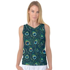 Watercolor Peacock Feather Pattern Women s Basketball Tank Top by ExtraGoodSauce