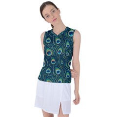 Watercolor Peacock Feather Pattern Women s Sleeveless Sports Top by ExtraGoodSauce