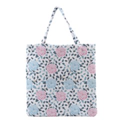 Cute Light Pink And Blue Modern Rose Pattern Grocery Tote Bag by Grafftimi