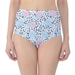 Cute Light Pink And Blue Modern Rose Pattern Classic High-waist Bikini Bottoms by Grafftimi