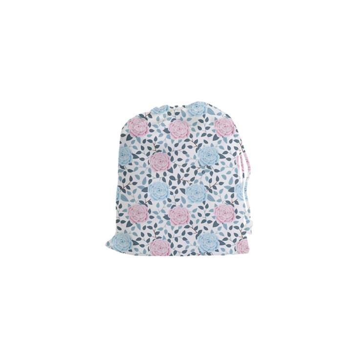 Cute Light Pink And Blue Modern Rose Pattern Drawstring Pouch (XS)