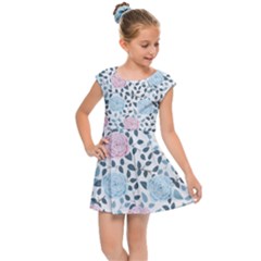 Cute Light Pink And Blue Modern Rose Pattern Kids  Cap Sleeve Dress by Grafftimi